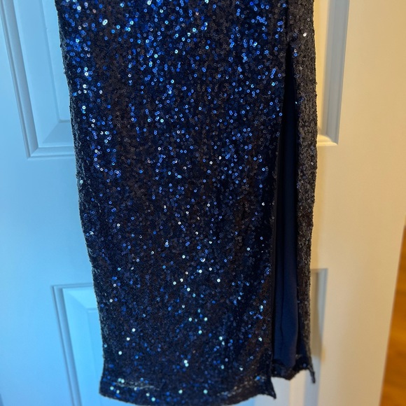 Sparkling Starlet Navy Blue Sequin Lace-Up Midi Dress - Picture 9 of 10